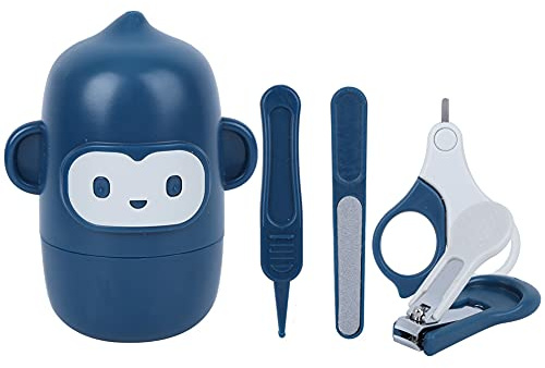 CUOFYUNL Cortaúñas para bebés Lima de uñas Tijeras Pinzas Juego de herramientas de manicura infantil Kit de aseo (Cortaúñas con mono de orejas grandes, azul tranquilo)