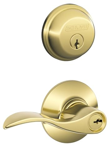Schlage FB50 V Acc 505 605 Single Cylinder Deadbolt and Keyed Entry Accent Lever, Bright Brass
