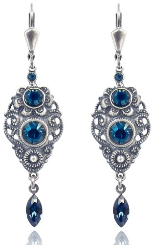 NOBEL SCHMUCK Jugendstil Ohrringe Blau mit Markenkristallen Silber