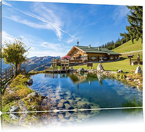 Pixxprint Schönes Haus in den Alpen, Größe: 100x70cm, Leinwandbild, fertig gespannt, Wandbild, Dekoration, Kunstdruck, kein Poster