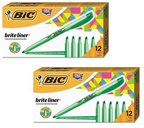 BIC Brite Liner Highlighter Chisel Tip Green 2DOZEN (BL11-GN)