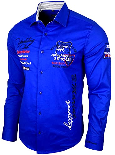 Baxboy Camisa Elástica Slim Fit para Ocio Negocios Boda Color Puro Camisa Kent Cuello Manga Larga Contraste Camisa de Hombre B-508, Sax, L