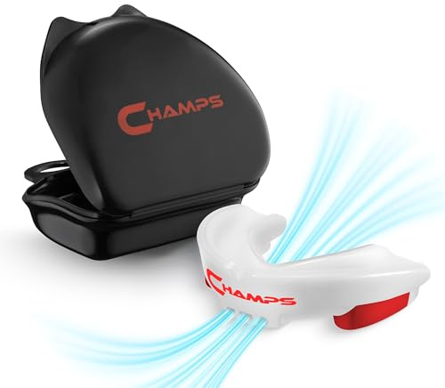 Champs MMA Breathable Mouth Guard for Boxing, MMA, Jiu Jitsu, Muay Thai, Wrestling & Combat Sports – Easy Fit, Boil & Bite Design Mouthpiece – Durable Boxing Mouthguard for Men & Adults, Case Included