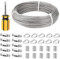 TooTaci 3mm Drahtseil-Set für den Innenbereich – 50M PVC-ummanteltes Edelstahlseil mit M3-Seilendhülsen & Seilklemmen aus Kohlenstoffstahl – Ideal zum Aufhängen, Vorhangdraht und Innenbeleuchtung