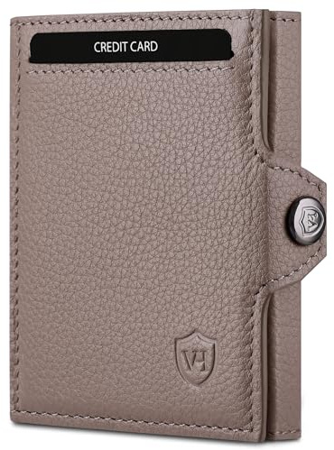 VON HEESEN Slim Wallet mit Münzfach & RFID-Schutz - Mini Geldbörse Herren & Damen - Kartenetui Geldklammer Kreditkartenetui - Portmonee Geldbeutel Portemonnaie klein (Taupe)