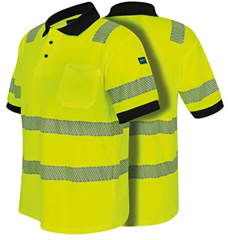 PRO FIT Warnschutz Poloshirt Neongelb/Grau in Gr. L - EN ISO 20471 - UV-Schutz 40+ - Atmungsaktiv - Nachhaltiger Lyocellmix - Allergikerfreundlich