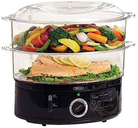 BELLA Two Tier Food Steamer, Healthy, Fast Simultaneous Cooking, Stackable