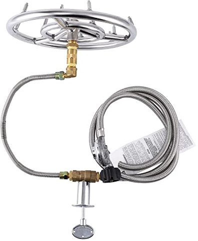 BouPower propan gas eldstad kit med 30 cm stråleldstad brännarring, rostfritt stål brännarring installationssats, propan gas eldstad kit för inomhus- och utomhuseldstäder gör-det-själv brännarkit