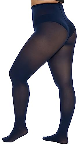 CozyWow Plus Size Tights for Women Stockings with Enough Elasticity & High Waist Soft and Durable Semi Opaque Pantyhose Dark Blue-3XL