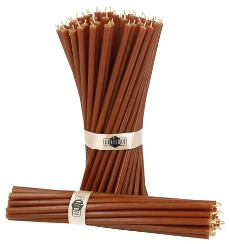 Danilovo Velas de Cera de Abeja pura, Velas Naturales para Oración de la Iglesia, Rituales, Meditación, Decoración de Tartas de Cumpleaños, 18,5 cm de largo, 50 Unidades (Marrón)