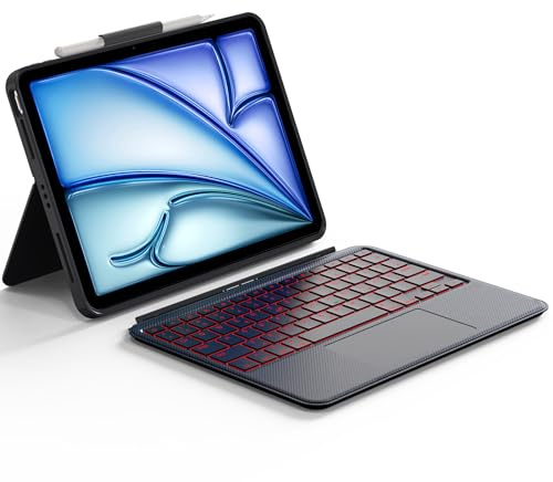 CACOE Tastatur Hülle Kompatibel mit iPad Air 8/7/6/5/4(2026/2025) M4/M3. Generation und iPad Pro 11 4/3. Generation, Abnehmbare Tastatur Hintergrund Beleuchtung mit Touchpad, Grau