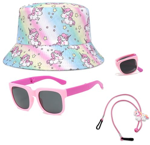 DKDDSSS Conjunto de Gafas de Sol y Gorra para Niñas - Protección UV Infantil de 2 a 7 Años de Edad