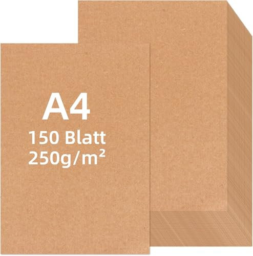 LOPYXBR 150 Blatt Kraftpapier A4, 250g Kraftpapier Karten, 210 x 297 mm Tonpapier Braun für Einladungen, Speisekarten, Bastelarbeiten, DIY Karten