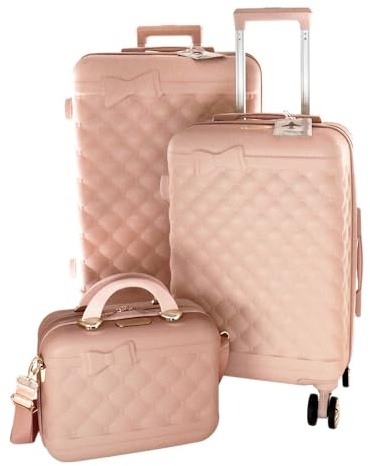 Camomilla Milano Set 3 pz Valigeria, Valigia (70 lt.) + Trolley (40 lt.) + Vanity Case (15 lt.), Materiale Rigido, Ruote Pivotanti, Collezione Ribbon, Colore Rosa Cipria