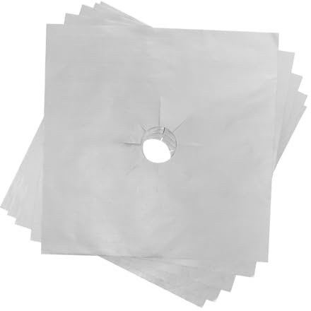 COLLBATH 5pcs Silver Non-stick Gas Hob Protector Sheets Oven Liners Heat Resistant Gas Stove Pads for Kitchen Cleaning
