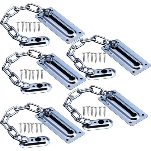 Lsgoodcare 5Sets Portatile In Acciaio Inox Porta Guardia Di Sicurezza Catena Bullone di Sicurezza Serrature Cabinet Fermo FAI DA TE Strumenti Casa Argento Hotel Antifurto Catena Porta Interna Chiusura