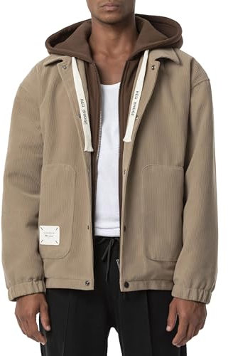 Redbridge Herren Jacke Cord mit Kapuze doppelten Verschluss Camel XL