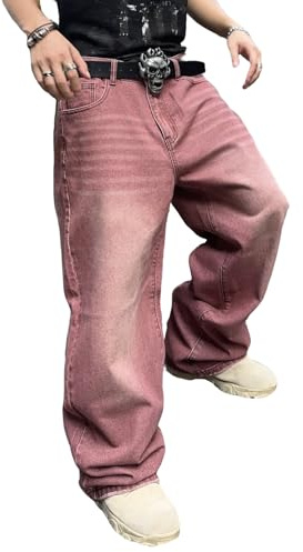 Jeans larghi da uomo Y2K Streetwear Empyre Pantaloni a gamba larga Hip Hop Extra Loose Fit Skater Denim Pantaloni lunghi casual, Rosso Rubiginoso, M