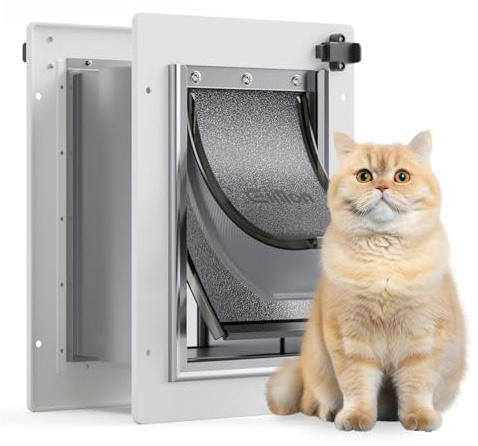 Cat Door for Wall Dog Door for Wall Exterior, 3-Flap Small Pet Door for Walls, All-Metal Frame and Telescoping Tunnel, Pets Up to 15 Lb (Small Size)