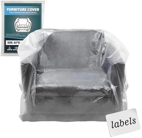 Vindafjord Plastic Moving Chair Clear Furniture Covers for Storage, Extra Large Moving Bags for Chair with Label, Waterproof and Dust Proof, Bag Open Size 65x 42 x 34 Inch
