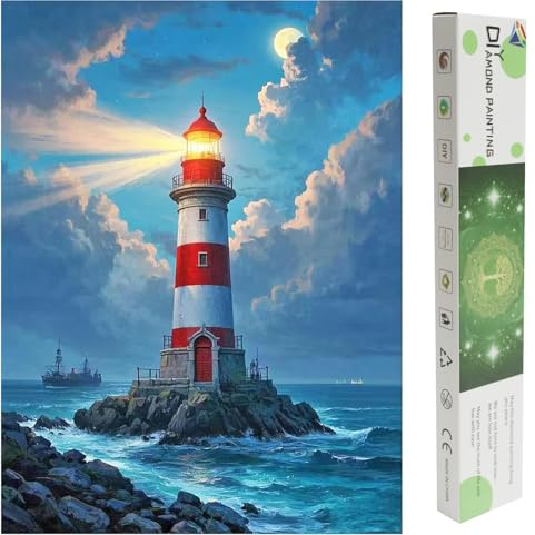 SHEGZHUC 40 x 50 cm Diamond Painting faro per adulti, grande pittura con diamanti, paesaggio mare, mosaico, ricamo a punto croce, idea regalo, decorazione da parete per camera da letto, soggiorno