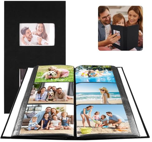 Xyvor Fotoalbum Einsteckalbum 10x15 300 Fotos, Photo Album Slip In, Fotoalbum zum Einstecken, Fotoalben mit Frontfenster, für Geburtstag Hochzeit Urlaubsgeschenke (Schwarz, 50 Blatt/100 Seiten)
