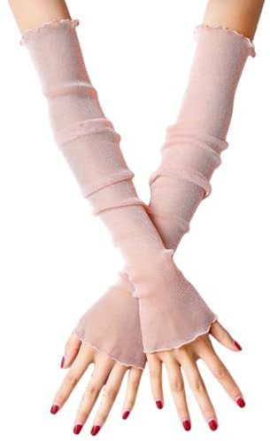HSTWODE 1 paio di guanti da donna in pizzo a maniche lunghe – Guanti a rete traspiranti in chiffon per protezione solare ed eventi dell'opera, eleganti guanti trasparenti per attività all'aperto