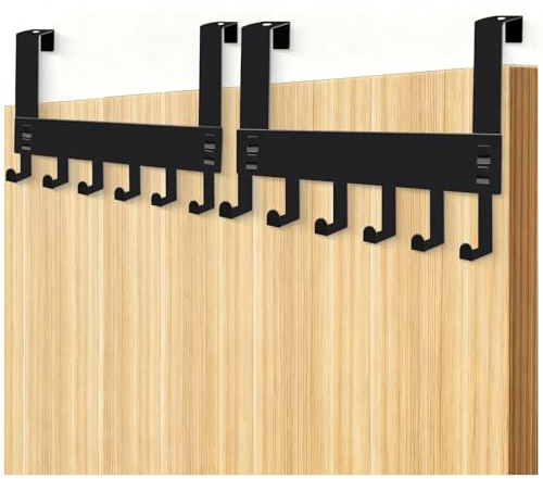 Primasage 2 Pezzi Appendi Abiti da Porta Senza Fori con 6 Ganci, Appendi Accappatoio Bagno da Porta Risparmio di Spazio, Door Hook per Bagno Soggiorno Cucina Camera da Letto Appeso Senza Fori（Nero）
