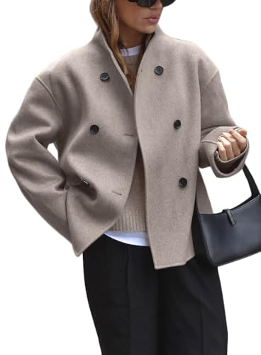 ticticlily Cappotto Donna Invernale Giacca in Lana Giacche Corte Oversize Maniche Lunghe Colletto Rialzato con Doppio Pulsante Cappotti con Tasche Trench-Coat A Albicocca L