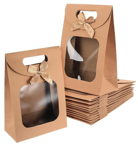 12 Pcs Pochette Cadeau Anniversaire Enfant, Petits Sacs en Papier avec Fenêtre, Sac Cadeau Anniversaire en Papier, Sachet Bonbons, Sacs Pochettes Cadeaux pour Mariage Fête Party, (14 x 20 x 7 cm)