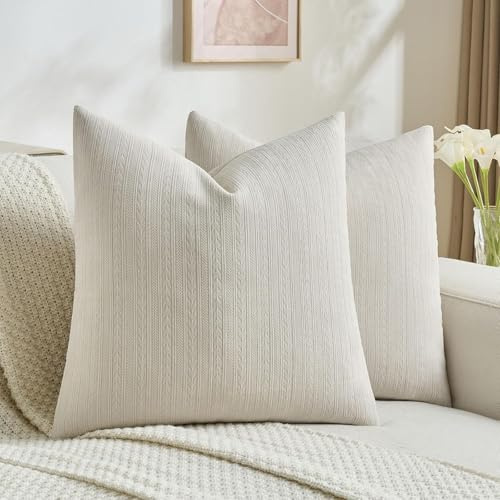 Ystyle Chenille Kuddfodral 50x50 2 Stycken, Dekorativa Fyrkantiga Kuddöverdrag Med Relief Axmönster, Andningsbart Tvättbart Moderna Mjuka Kuddskal, För Soffa Hem Bilen Och Sovrum, Beige