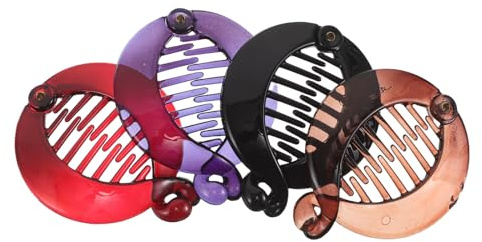 SHERCHPRY Lot de 4 Pinces à Cheveux Banane Rondes en Plastique Léger, Pinces Plates à Prise Forte pour Cheveux Longs, Bouclés et Épais, Couleurs Assorties Rouge, Violet, Noir et