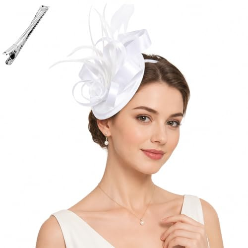 Fjquamitix Fascinators Hats for Women Elegant Feather Handcrafted Ribbon Fascinators Perfect for Wedding Cocktail Party Tea Event