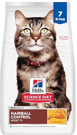 Hill's Science Diet Adult 7+ Hairball Control Dry Cat Food, Chicken, 7 lb. Bag