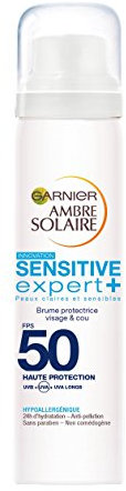 Garnier Ambre Solaire - Brume Visage et Cou - Protection et Anti-Pollution Sensitive Expert+- FPS 50 - 75 mL