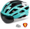 Shinmax Fahrradhelm Herren Damen Fahrradhelm mit Visier Magnetische Abnehmbarer Schutzbrille Fahrradhelme mit Licht Erwachsene Radhelm Cityhelm Einstellbarer Atmungsaktiv Sicherheitsschutz MTB Helm