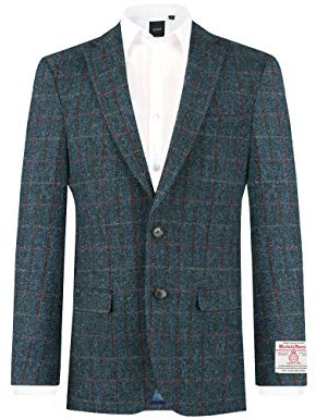 Dobell Harris Tweed Mens Dark Blue Windowpane Check Jacket Regular Fit 100% Wool-44R