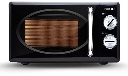 Sogo Microondas con Capacidad de 20L - Microondas 5 Potencias y Función Descongelar - Microondas 700 Watts con Temporizador 30 Minutos y Estilo Vintage -Sin Grill Plato Giratorio (Negro)