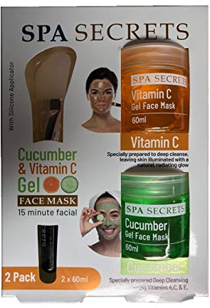 Spa Secrets Gel Face Mask Set Cucumber & Vitamin C 2 Pack & Brush Gift Set