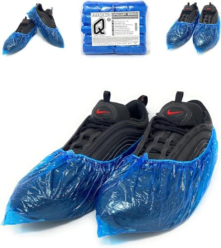 100 Stück | Einweg-PE-Schuhüberzieher 3gr. - Hohe Reißfestigkeit - Verstärktes Gummiband - Persönliche Schutzausrüstung für PSA - Haushaltsreinigung - Gartenarbeit - Transparente blaue Farbe