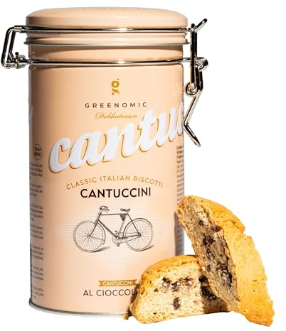 Greenomic - Cantuccini italiens au chocolat - 180g - emballés dans une boîte cadeau décorative - biscuits italiens originaux pour accompagner le café ou le thé