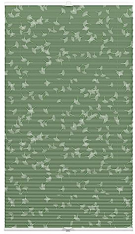 GARDINIA Plissee zum Klemmen, Blickdichtes Faltrollo, Alle Montage-Teile inklusive, Plissee verspannt mit Zwei Bedienschienen, Japandi Ginkgo Jade Green, Grün, 70 x 130 cm