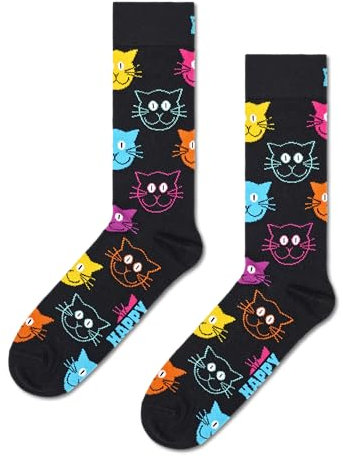 Happy Socks roliga strumpor med katttryck - strumpor i biobomull för män och kvinnor
