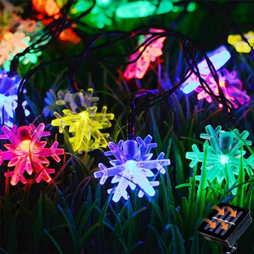 XVZ Catena di Luci Solari per Esterni, 5m 30LED Luci Natalizie Solari fiocco di neve per esterni, impermeabile, con 8 modalità per Giardino, Albero, Natale e Feste - Multicolore