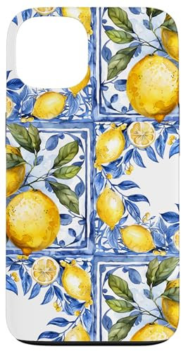 Lemon italian blue tiles pattern portugal morocco azulejo Case for iPhone 13
