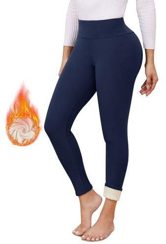 TMEOG Thermo Leggings Damen Gefüttert Thermoleggins Fleece Leggins Winter Thermohose High Waist Leggings Warme Laufhose Sporthose Yogahose mit Teddyfutter Thermounterwäsche Damen(Blau,XL)