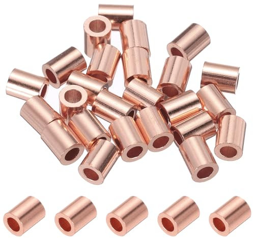 PATIKIL 5/64/ 2mm Draht Seil Stopfen Hülse 25 Packung Kupfer Crimping Schlaufe Hülsen Ende für Draht Seil Kabel Aderendhülse Gold Ton