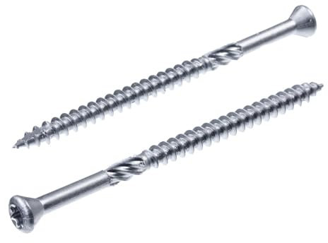 SECCARO Lot de 100 vis pour terrasse à tête décorative 5 x 90 mm, en acier inoxydable A4, vis à bois avec pointe découpée et encoche de coupe, TX/six pans creux