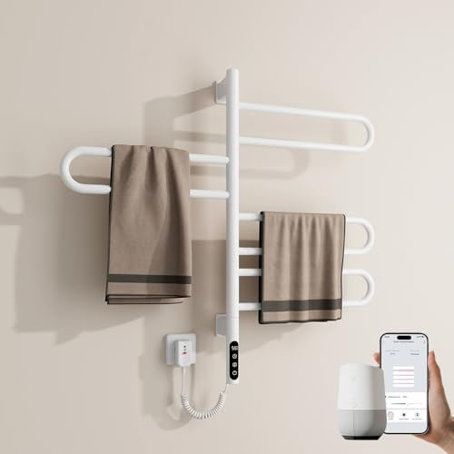 EMKE 180° Drehung Elektrischer Badheizkörper 78 x 43 cm, WiFi Smart Handtuchheizkörper Elektrisch, Handtuchtrockner Elektrisch Handtuchwärmer Badheizkörper Handtuchhalter Weiß 130W