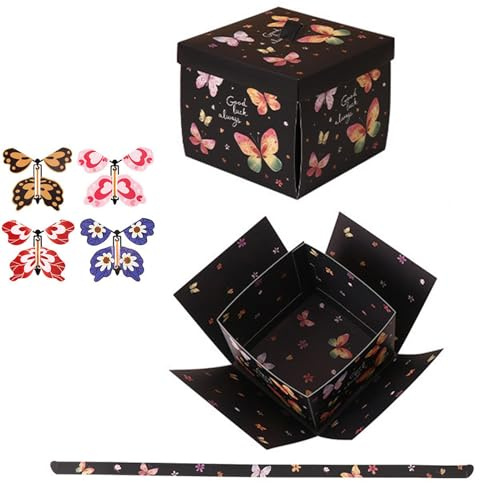 Scatola regalo esplosiva con farfalla volante, farfalla che esplode, scatola regalo di compleanno divertente con farfalla, scatola regalo esplosiva per San e compleanno